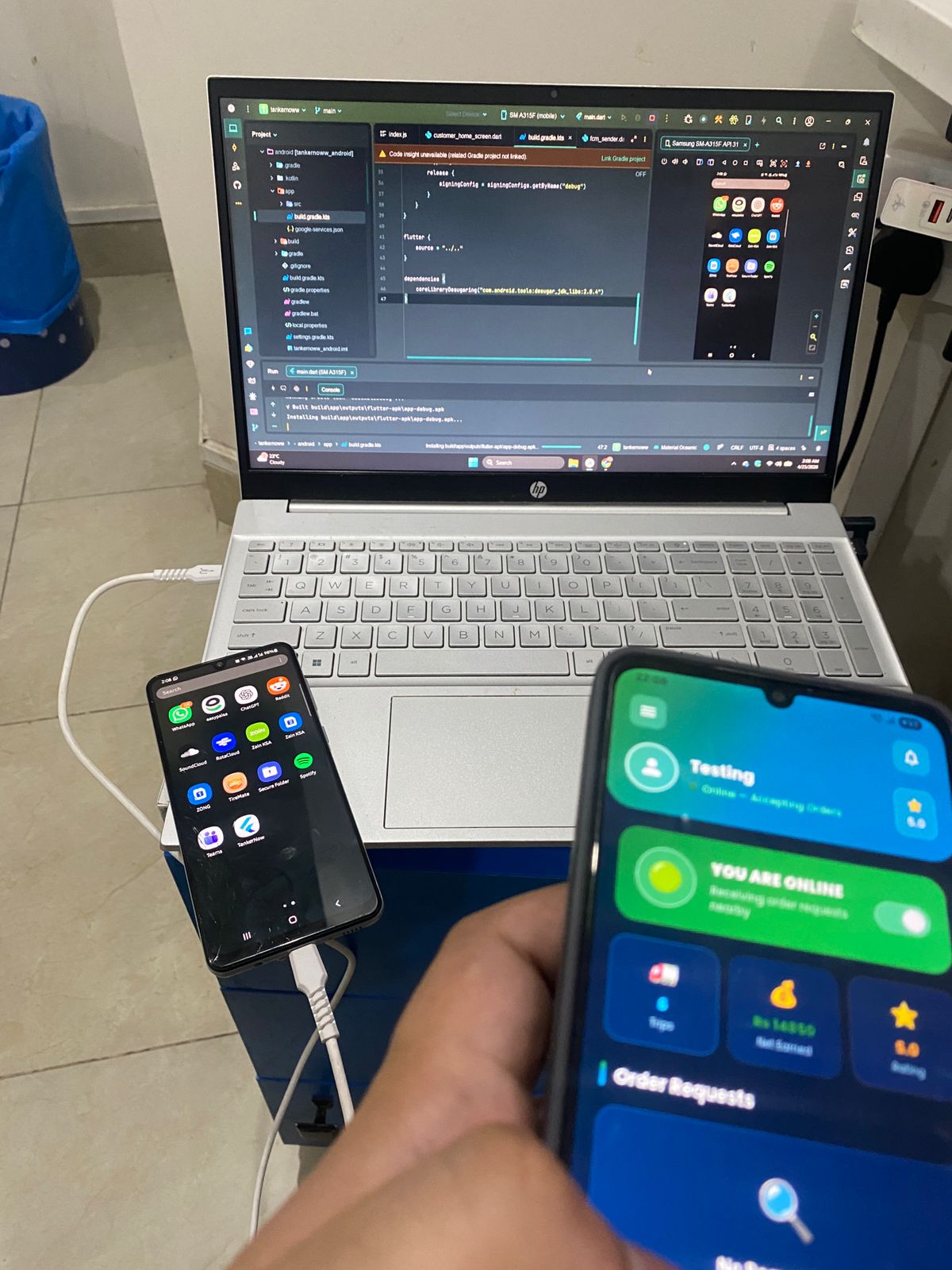 Testing TankerNow driver app on a real Samsung device while coding